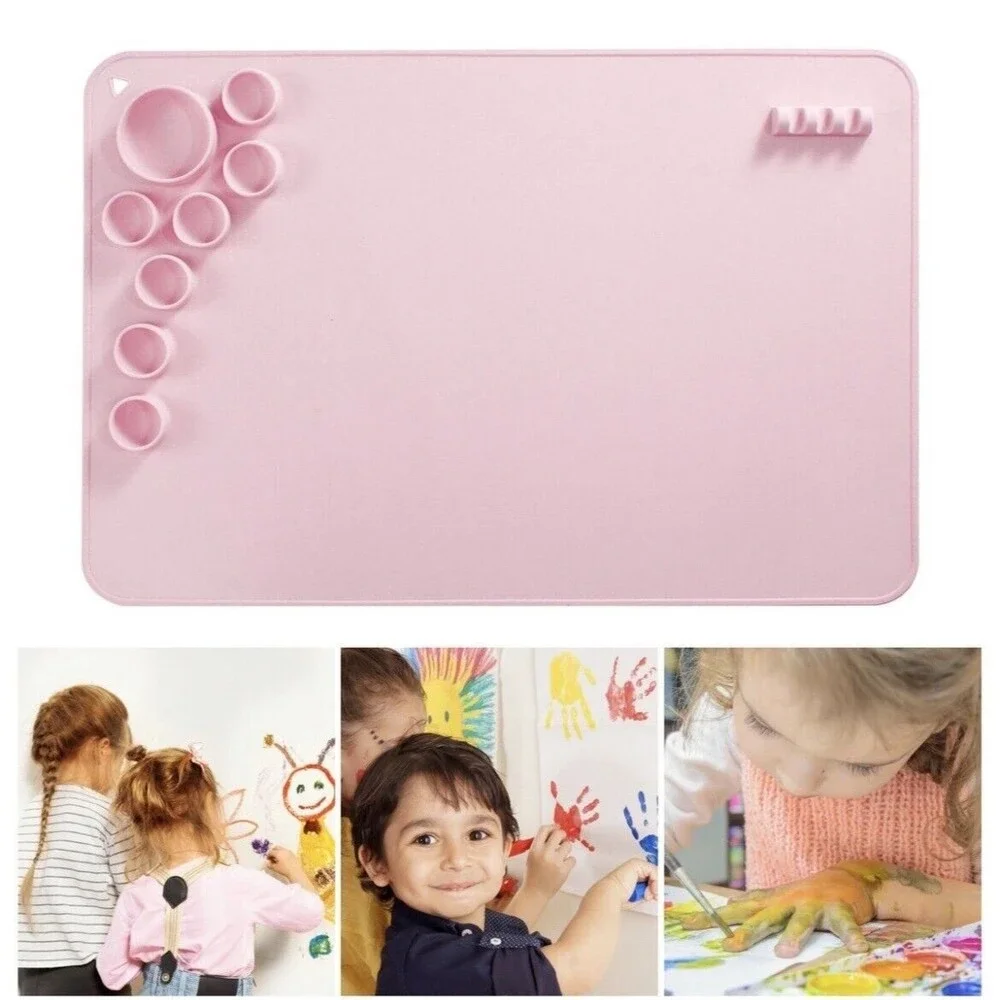 Silicone Painting Mat Large Craft Mat Paint Cup Brush Pen Holder Easy Clean Kids